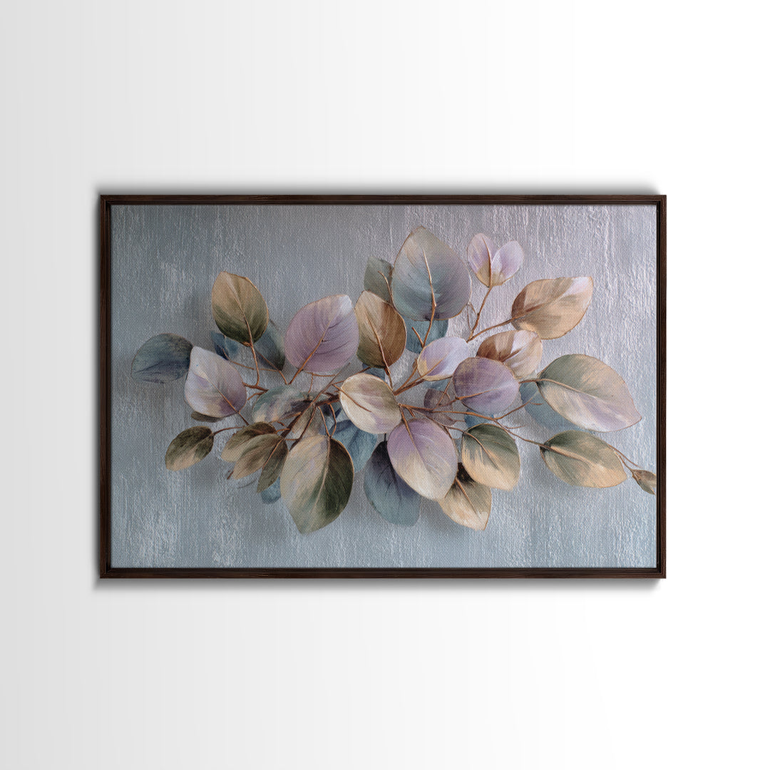 Soft Eucalyptus Branches Arranged Symmetrically Canvas Print, Above Bed Art, Boho Wall Art, Bedroom Decor, Watercolor Art, ABA-3x2-34