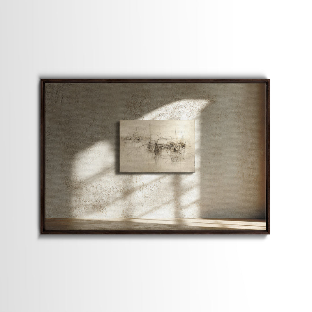 Minimal Two Figure Line Drawing Framed Canvas Print, Above Bed Art, Horizontal Wall Art, Bedroom Decor, Fine Art, Serenity, ABA-3x2-36