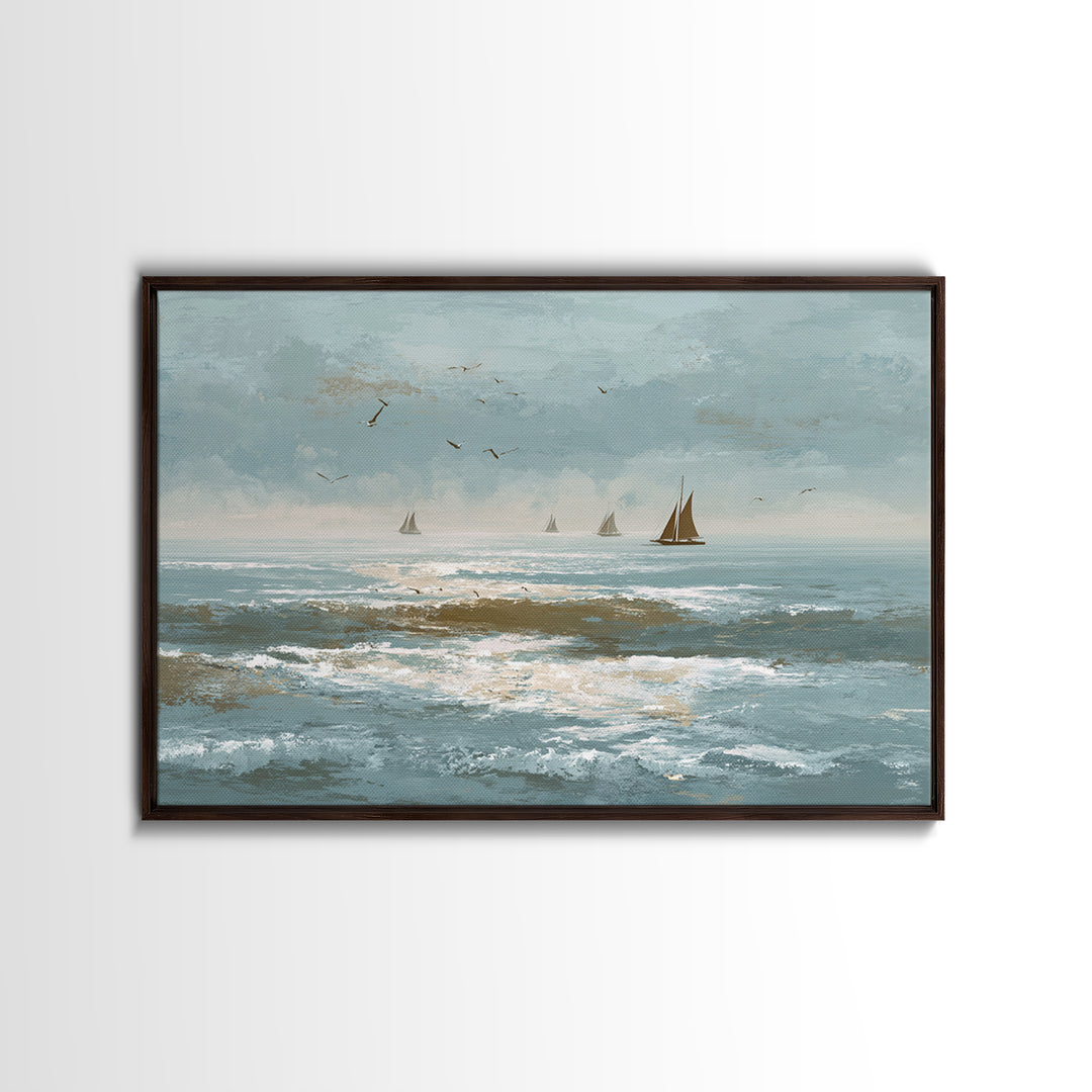 Serene Ocean Tide Seen from Above Canvas Print, Above Bed Art, Western Decor, Bedroom Decor, Oil Painting, Serenity, ABA-3x2-49