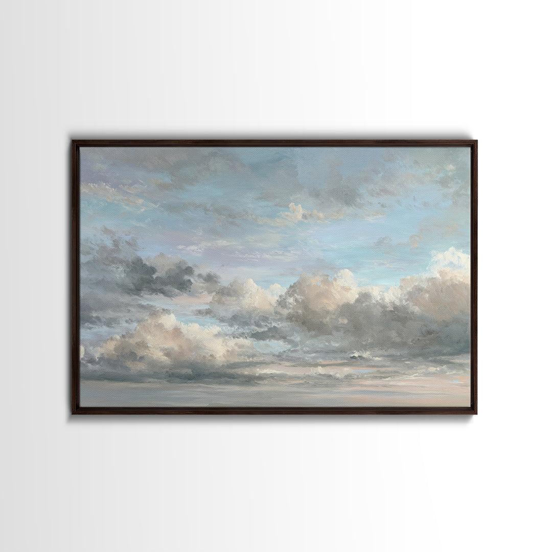 Tranquil Cloudscape with Blush Undertones Canvas Print, Above Bed Art, Japanese Wall Art, Bedroom Decor, Fine Art, Serenity, ABA-3x2-57