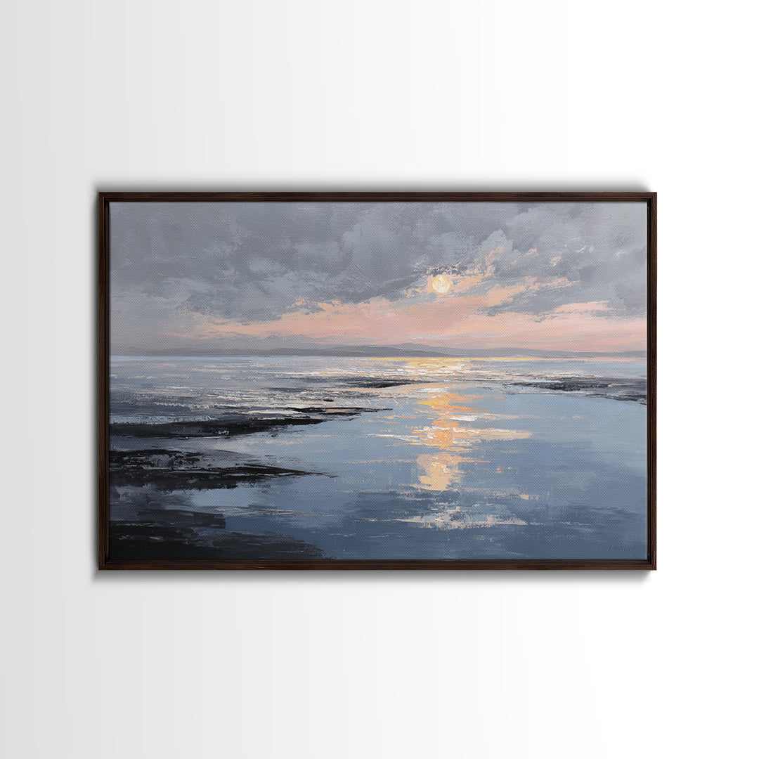 Serene Ocean Tide Seen from Above Canvas Print, Above Bed Art, Western Decor, Bedroom Decor, Oil Painting, Serenity, ABA-3x2-73