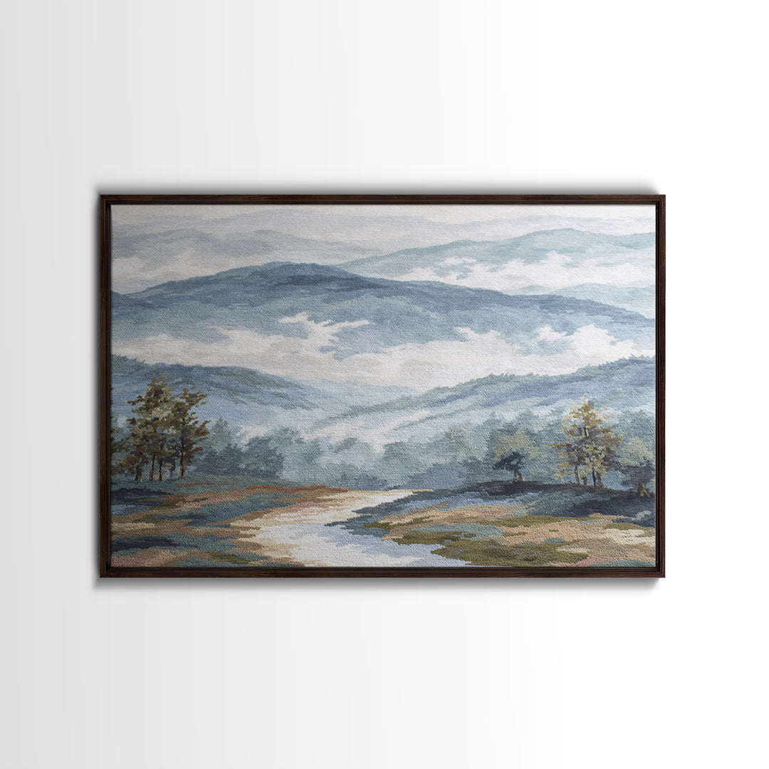 Soft Alpine Horizon Canvas Print, Above Bed Art, 3 Piece Wall Art, Bedroom Decor, Fine Art, Serenity, Textured Painting, ABA-3x2-76