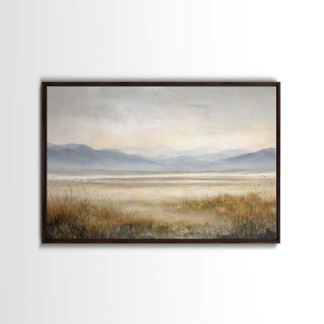 Panoramic Misty Mountain Landscape Framed Canvas Print, Above Bed Art, Home Decor, Bedroom Decor, Fine Art, Serenity, ABA-3x2-77