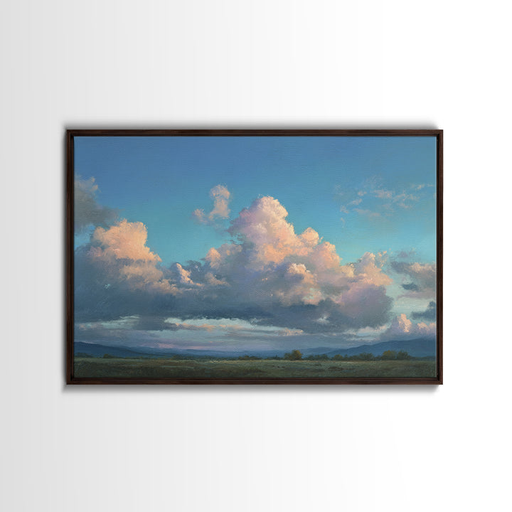 Tranquil Cloudscape with Blush Undertones Framed Canvas Print, Above Bed Art, Printable Art, Bedroom Decor, Fine Art, Serenity, ABA-3x2-9