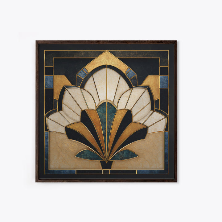 Geometric Lotus Flower Framed Canvas Print, Art Deco Art, Art, Living Room Decor, Oil Painting, Glamour, Art Nouveau, ADA-1x1-12