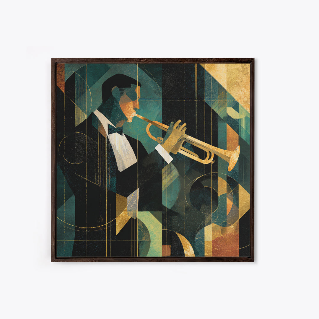 Jazz Trumpet Player Framed Canvas Print, Art Deco Art, Art Print, Living Room Decor, Oil Painting, Glamour, Printable Art, ADA-1x1-28