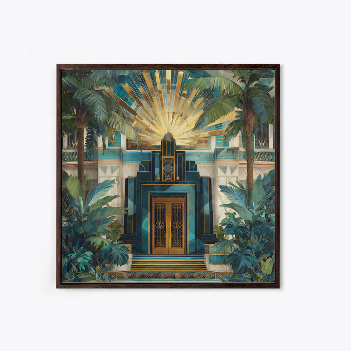 Tropical Hotel Facade Framed Canvas Print, Art Deco Art, Room Decor, Living Room Decor, Fine Art, Glamour, Digital Art, ADA-1x1-40