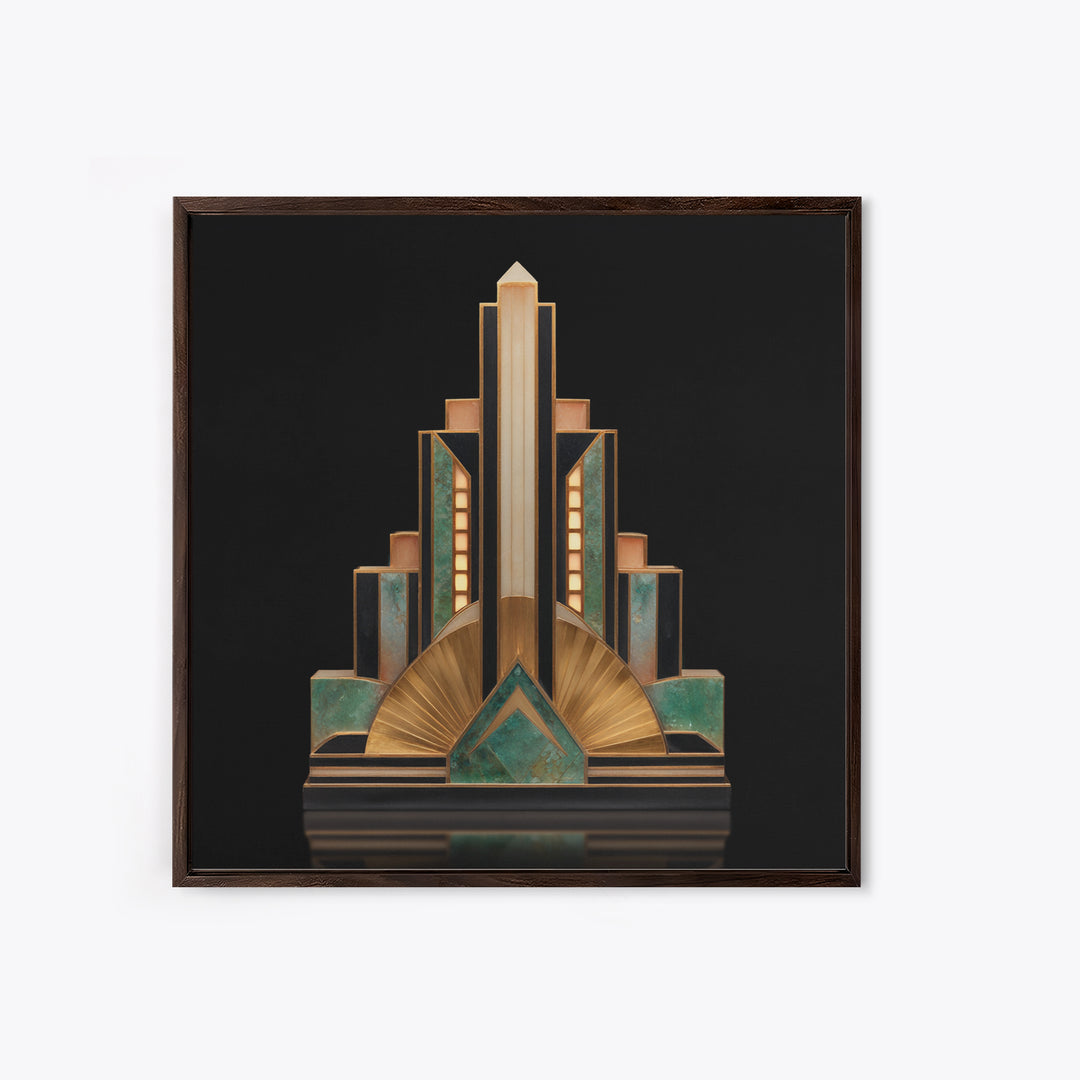 Stylized Skyscraper Crown Framed Canvas Print, Art Deco Art, Art Deco Wallpaper, Living Room Decor, Fine Art, Glamour, ADA-1x1-46