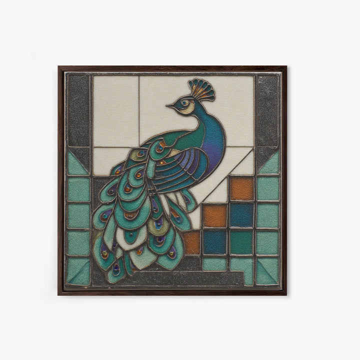 Sleek Peacock with Jeweled Feathers and Stepped Canvas Print, Art Deco Art, Blue Wallpaper, Living Room Decor, Glamour, ADA-1x1-51