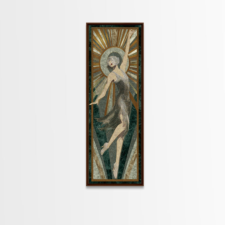 Deco Dancer in Beaded Dress and Angular Canvas Print, Art Deco Art, Downloadable Art, Living Room Decor, Watercolor Art, ADA-1x3-67