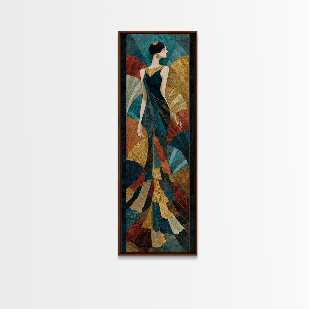 Fan Shaped Shell Motif Framed Canvas Print, Art Deco Art, Wall Art Print, Living Room Decor, Glamour, Statement Artwork, ADA-1x3-80