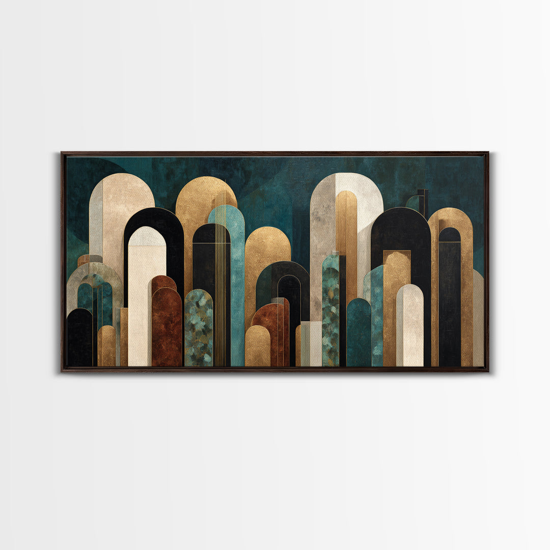Abstract Stepped Arches Framed Canvas Print, Art Deco Art, Luxury Decor, Living Room Decor, Abstract Art, Glamour, Art Print, ADA-2x1-14