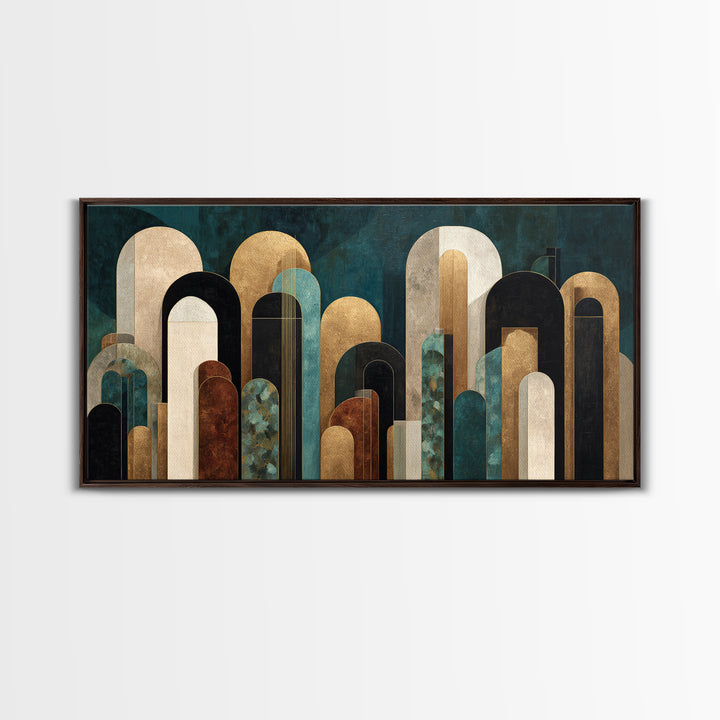 Abstract Stepped Arches Framed Canvas Print, Art Deco Art, Luxury Decor, Living Room Decor, Abstract Art, Glamour, Art Print, ADA-2x1-14