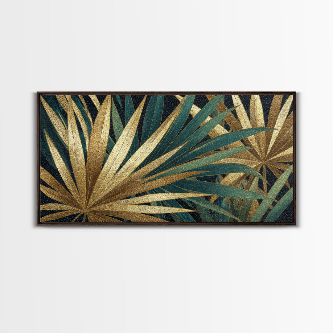 Golden Palm Fronds Arranged Framed Canvas Print, Art Deco Art, Contemporary Art, Living Room Decor, Fine Art, Glamour, ADA-2x1-28