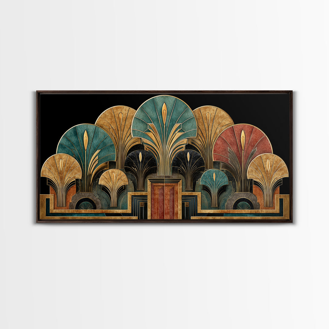 Golden Palm Fronds Arranged Canvas Print, Art Deco Art, Decor, Living Room Decor, Fine Art, Glamour, Apartment Decor, ADA-2x1-52
