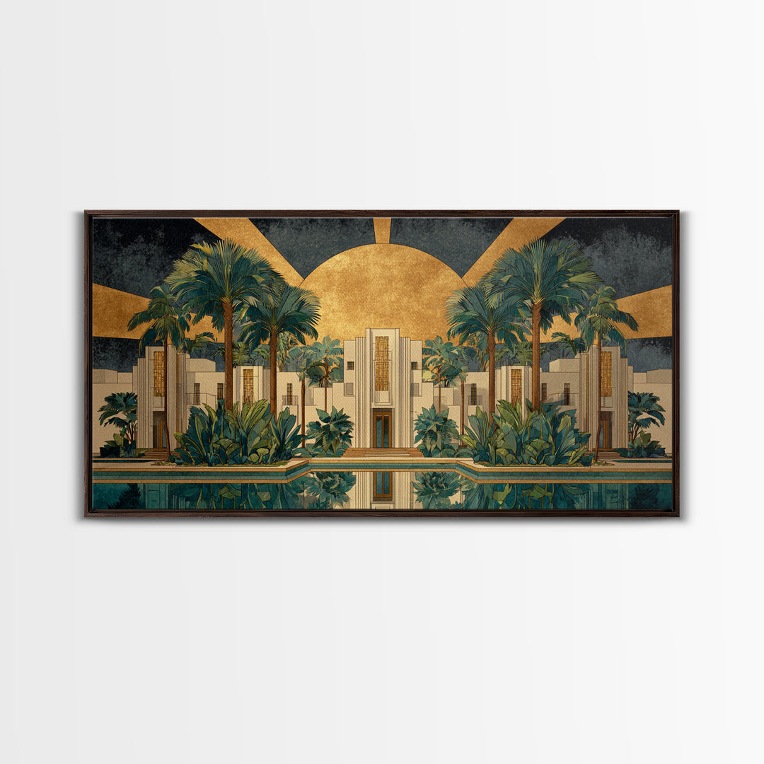 Tropical Hotel Facade Framed Canvas Print, Art Deco Art, Apartment Decor, Living Room Decor, Fine Art, Glamour, Gallery Decor, ADA-2x1-84
