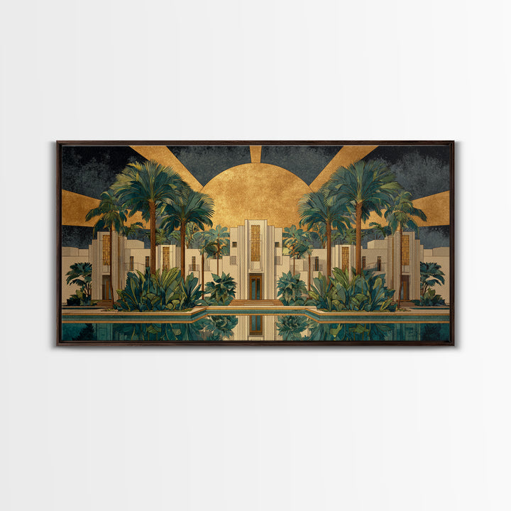 Tropical Hotel Facade Framed Canvas Print, Art Deco Art, Apartment Decor, Living Room Decor, Fine Art, Glamour, Gallery Decor, ADA-2x1-84