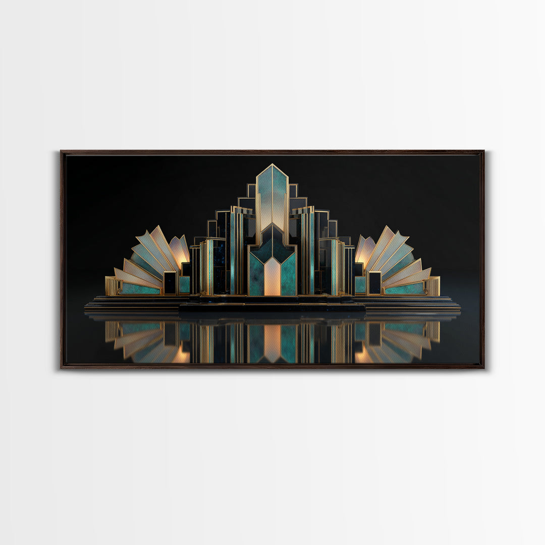 Stylized Skyscraper Crown Framed Canvas Print, Art Deco Art, Art Print, Living Room Decor, Oil Painting, Glamour, Printable Art, ADA-2x1-90