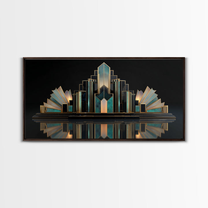 Stylized Skyscraper Crown Framed Canvas Print, Art Deco Art, Art Print, Living Room Decor, Oil Painting, Glamour, Printable Art, ADA-2x1-90