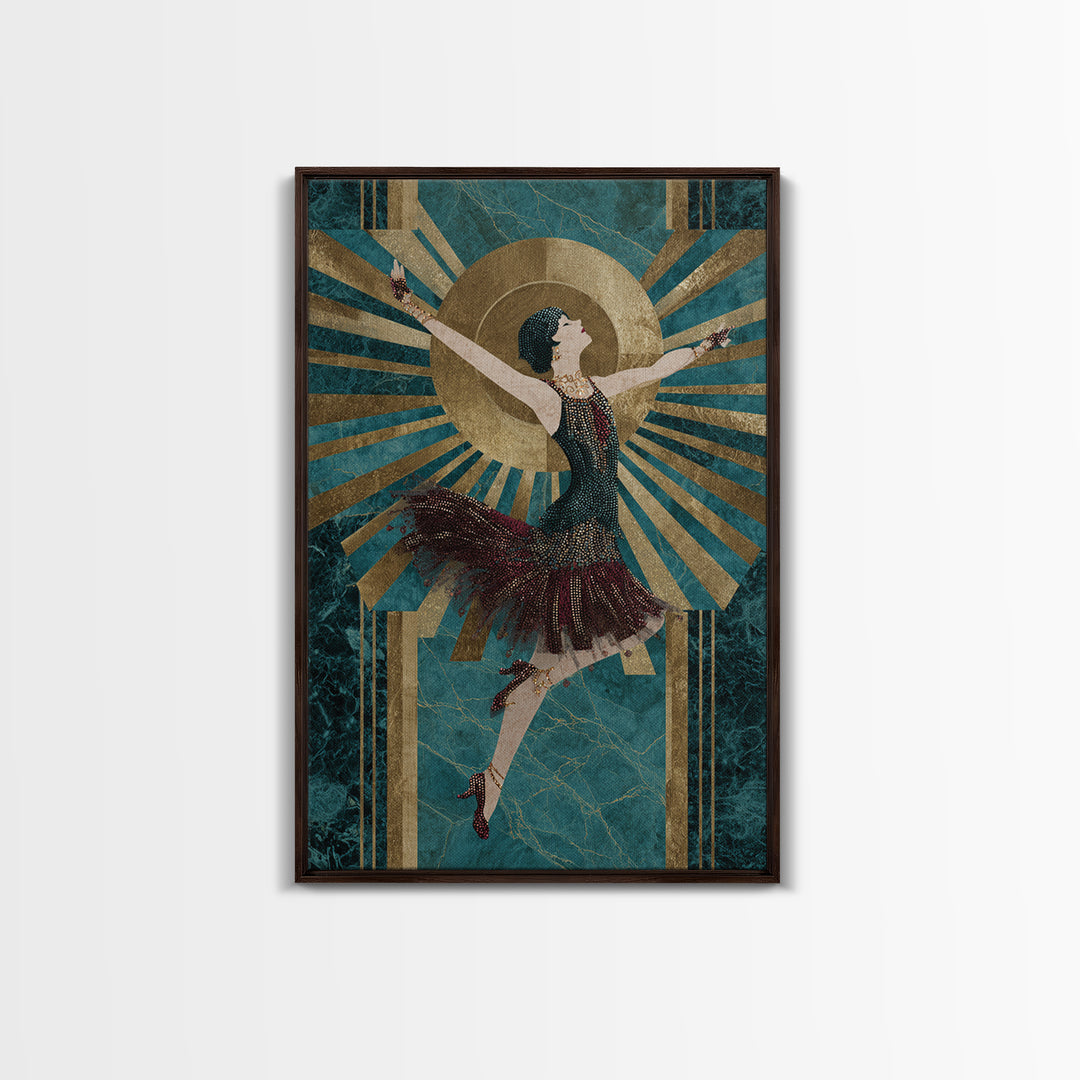 Deco Dancer in Beaded Dress and Angular Canvas Print, Art Deco Art, Minimalist Decor, Living Room Decor, Fine Art, Glamour, ADA-2x3-15