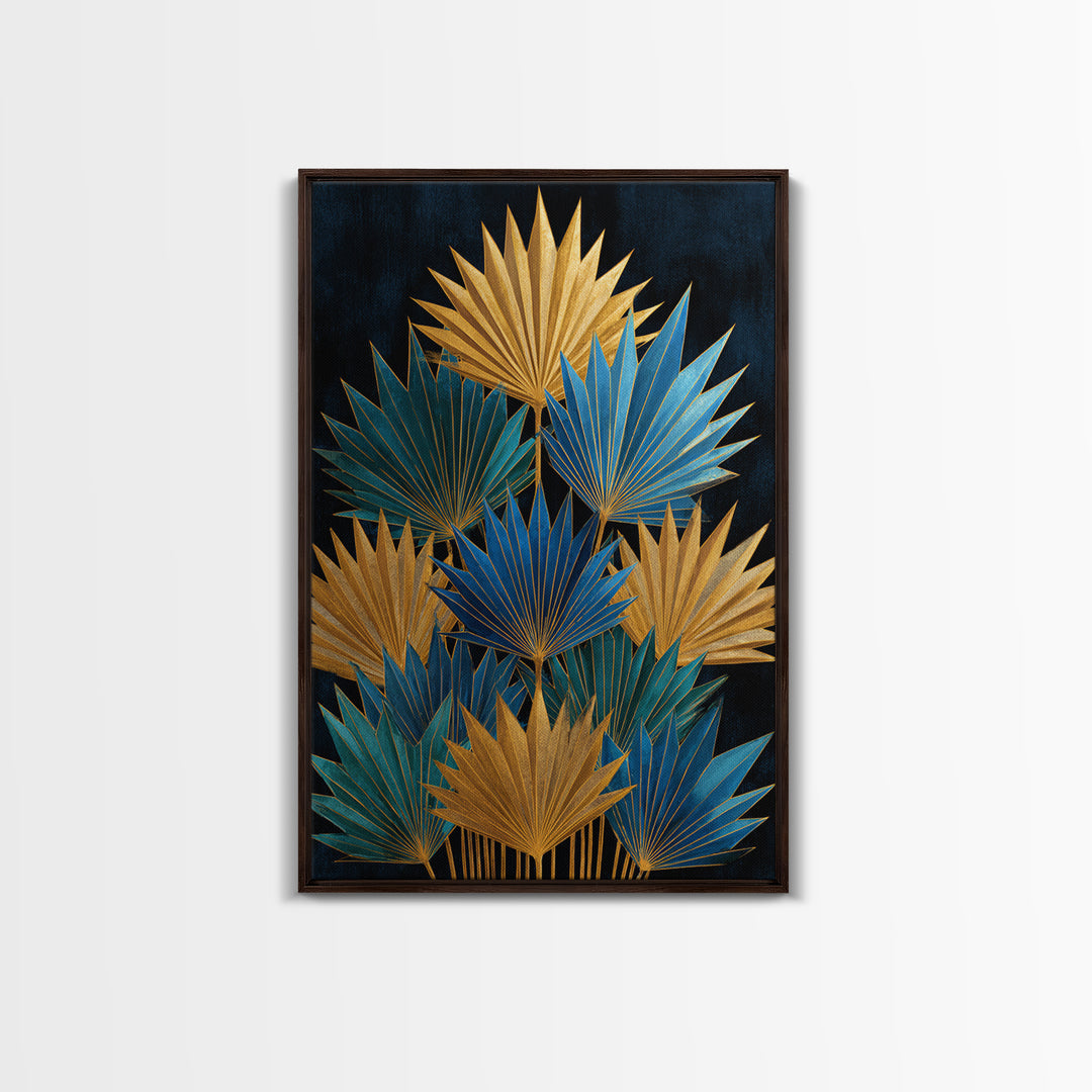 Golden Palm Fronds Arranged Canvas Print, Art Deco Art, Gallery Decor, Living Room Decor, Fine Art, Glamour, Wall Art, ADA-2x3-16