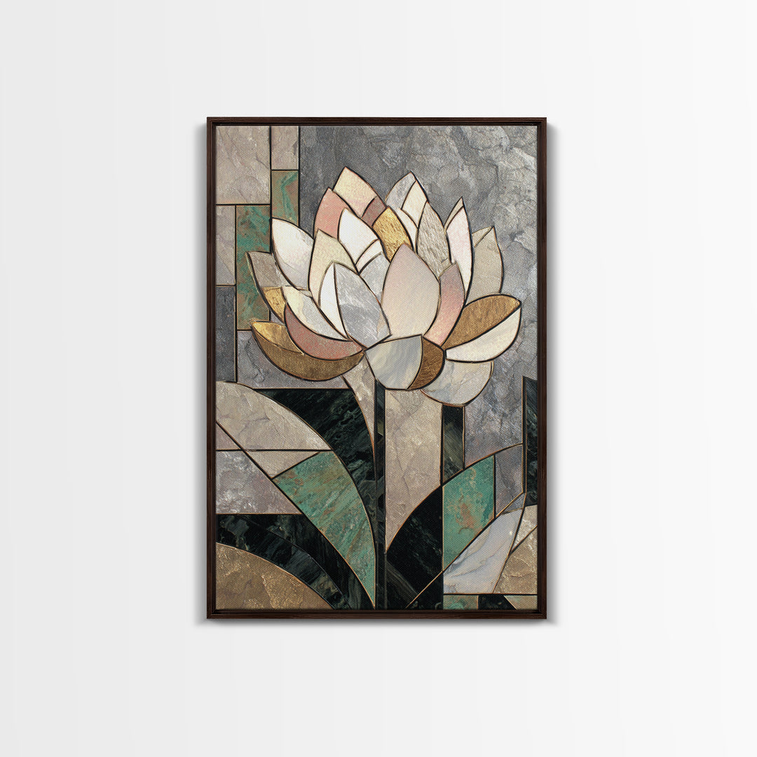 Geometric Lotus Flower Framed Canvas Print, Art Deco Art, Art Deco, Living Room Decor, Watercolor Art, Glamour, ADA-2x3-20