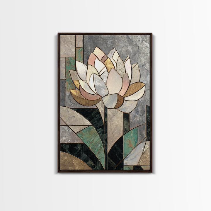 Geometric Lotus Flower Framed Canvas Print, Art Deco Art, Art Deco, Living Room Decor, Watercolor Art, Glamour, ADA-2x3-20