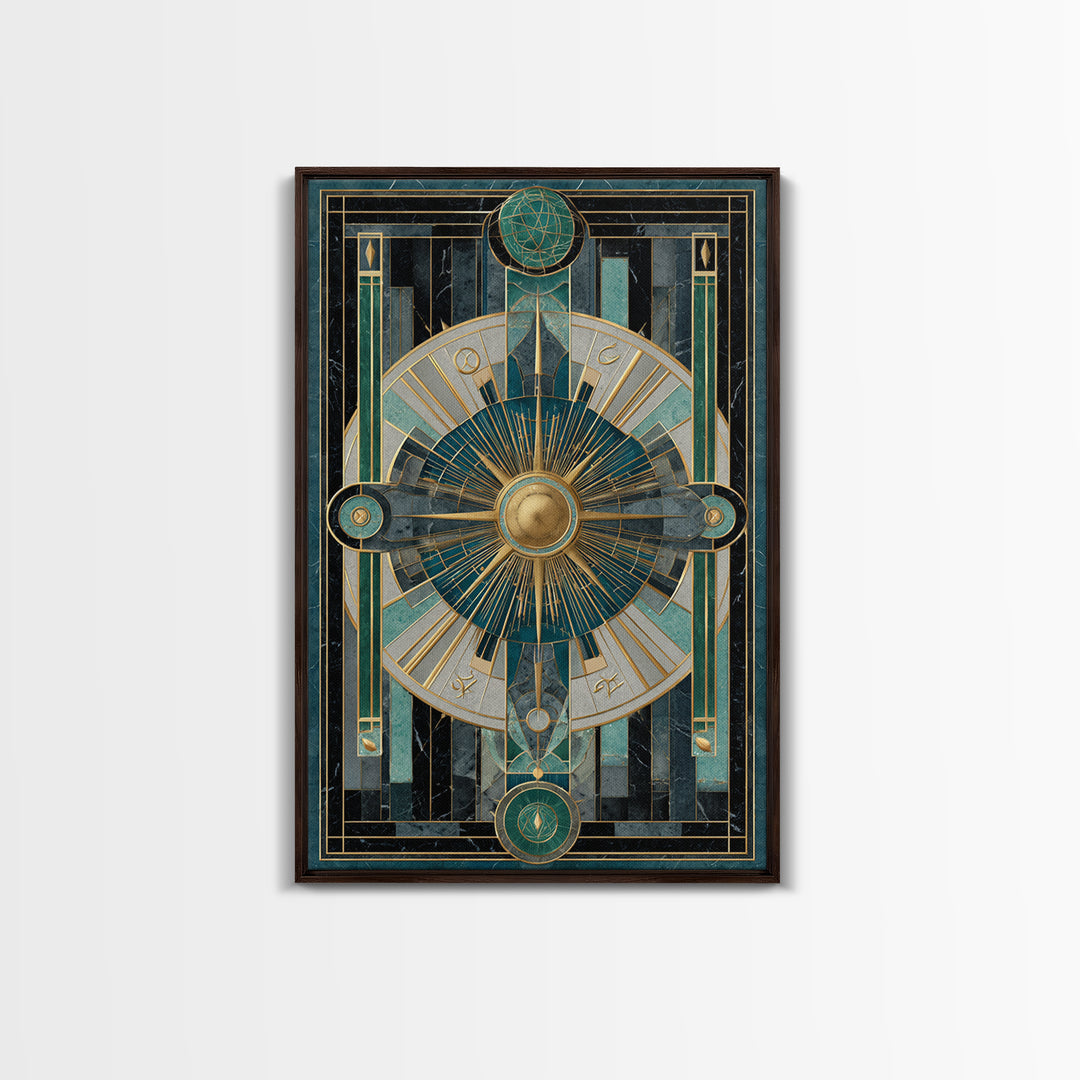 Deco Zodiac Wheel Framed Canvas Print, Art Deco Art, Art Deco, Living Room Decor, Abstract Art, Glamour, Art Deco Wallpaper, ADA-2x3-53