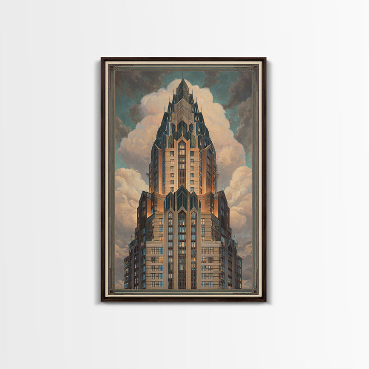 Stylized Skyscraper Crown Canvas Print, Art Deco Art, Wall Decor, Living Room Decor, Fine Art, Glamour, Abstract Art, ADA-2x3-54