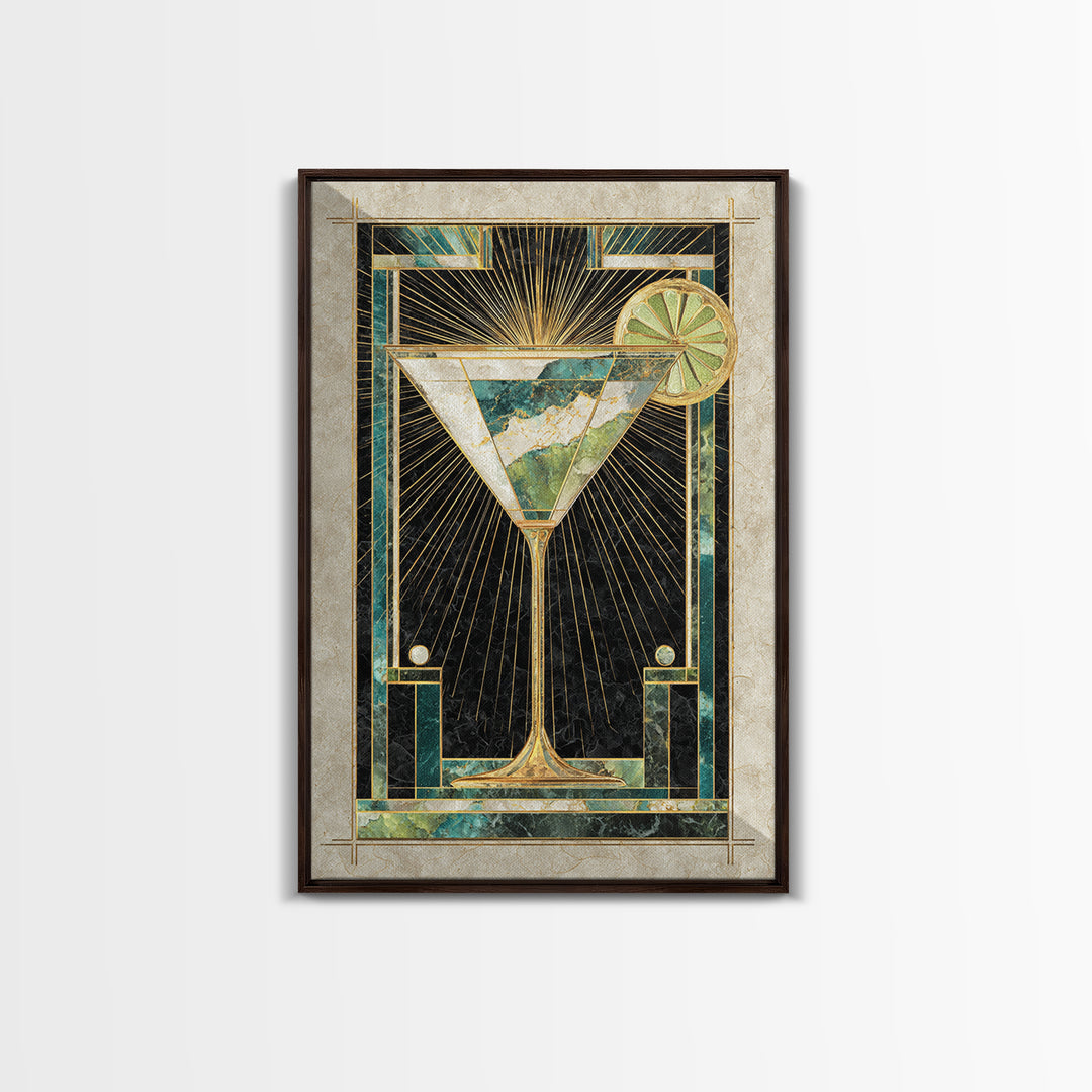 Luxury Cocktail Glass Framed Canvas Print, Art Deco Art, Wall Art Print, Living Room Decor, Glamour, Statement Artwork, ADA-2x3-85