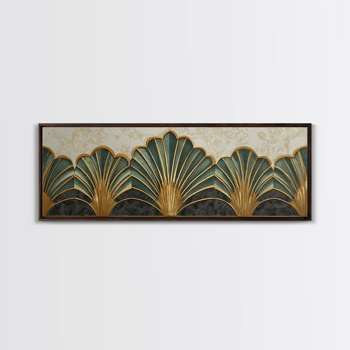 Golden Palm Fronds Arranged Canvas Print, Art Deco Art, Textured Painting, Living Room Decor, Fine Art, Glamour, Printable, ADA-3x1-48