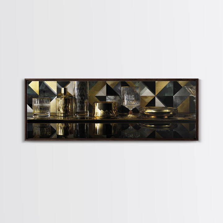 Luxury Cocktail Glass Framed Canvas Print, Art Deco Art, Gallery Decor, Living Room Decor, Fine Art, Glamour, Wall Art, ADA-3x1-69