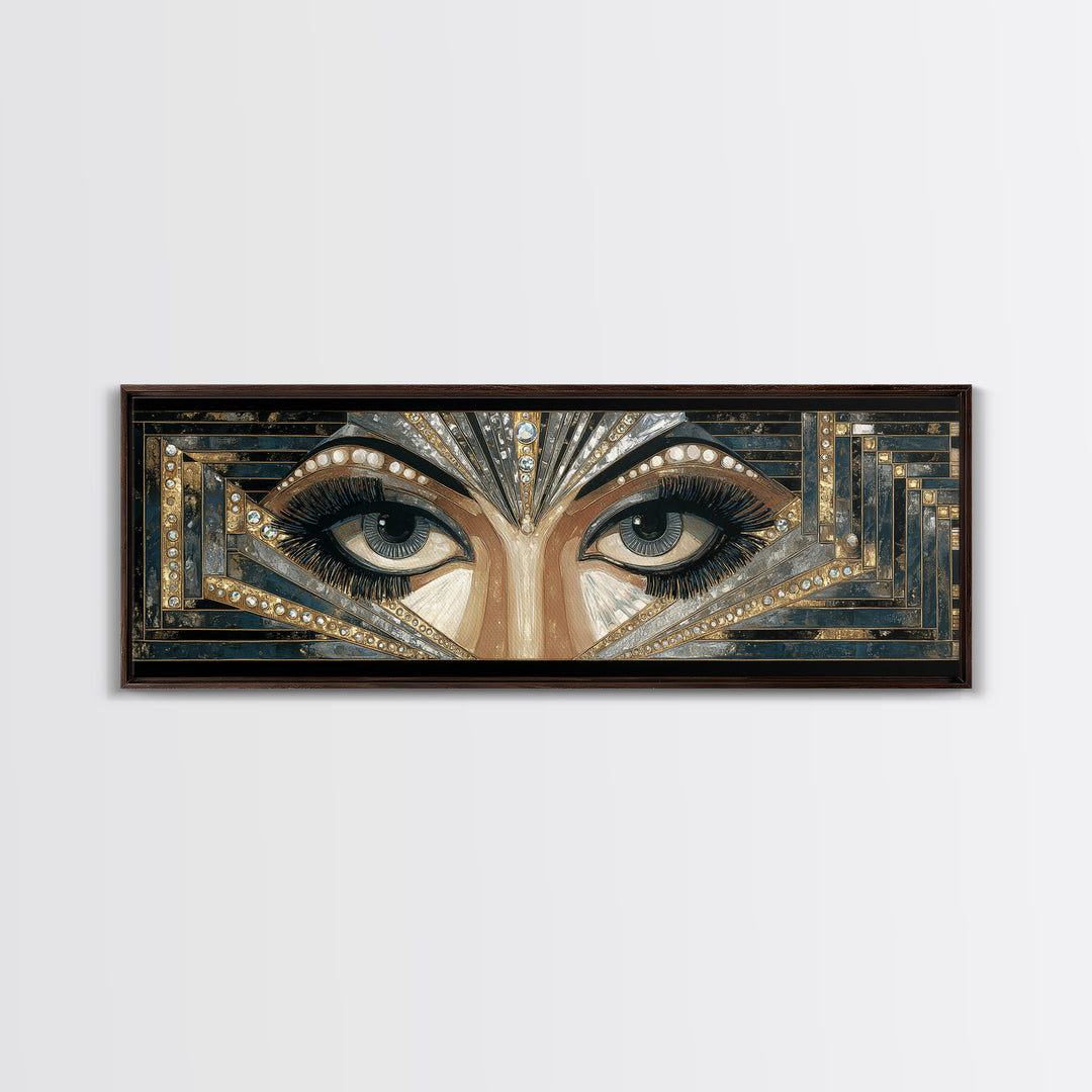 Flapper Portrait with Pearl Strands and Dramatic Canvas Print, Art Deco Art, Digital Art, Living Room Decor, Fine Art, Glamour, ADA-3x1-78