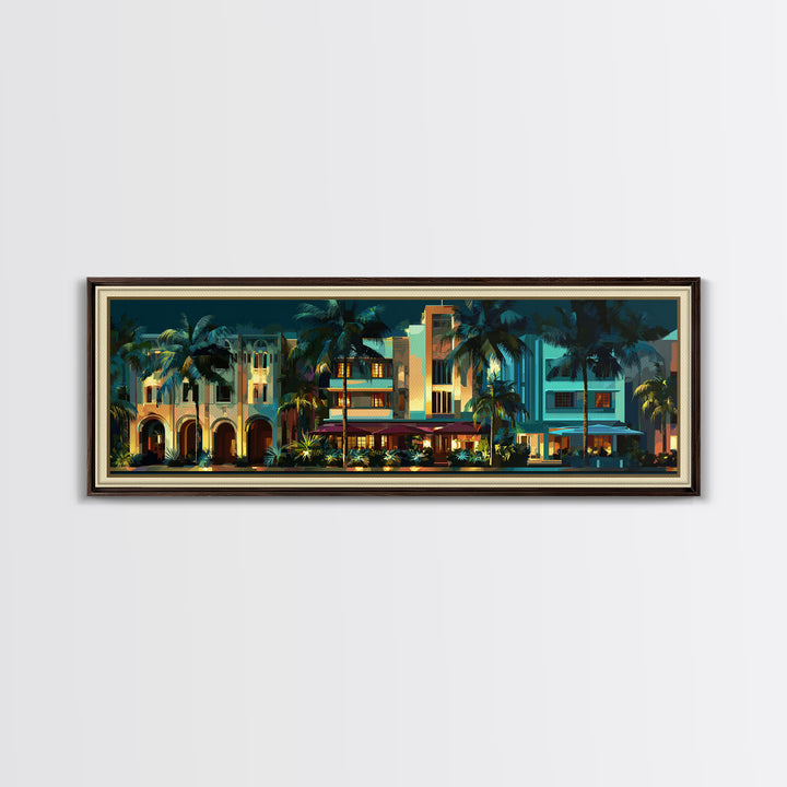 Tropical Hotel Facade Canvas Print, Art Deco Art, Wall Decor, Living Room Decor, Fine Art, Glamour, Abstract Art, Digital Print, ADA-3x1-80