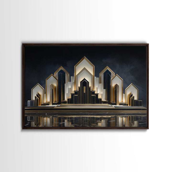 Stylized City Skyline Framed Canvas Print, Art Deco Art, Digital Print, Living Room Decor, Fine Art, Glamour, Downloadable Art, ADA-3x2-10