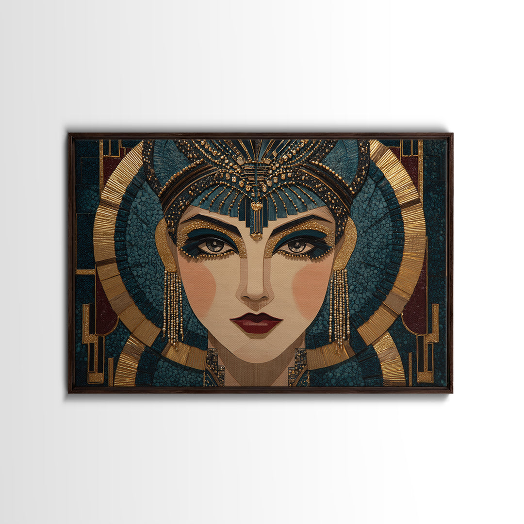 Flapper Portrait with Pearl Strands and Dramatic Framed Canvas Print, Art Deco Art, Boho, Living Room Decor, Fine Art, Glamour, ADA-3x2-18