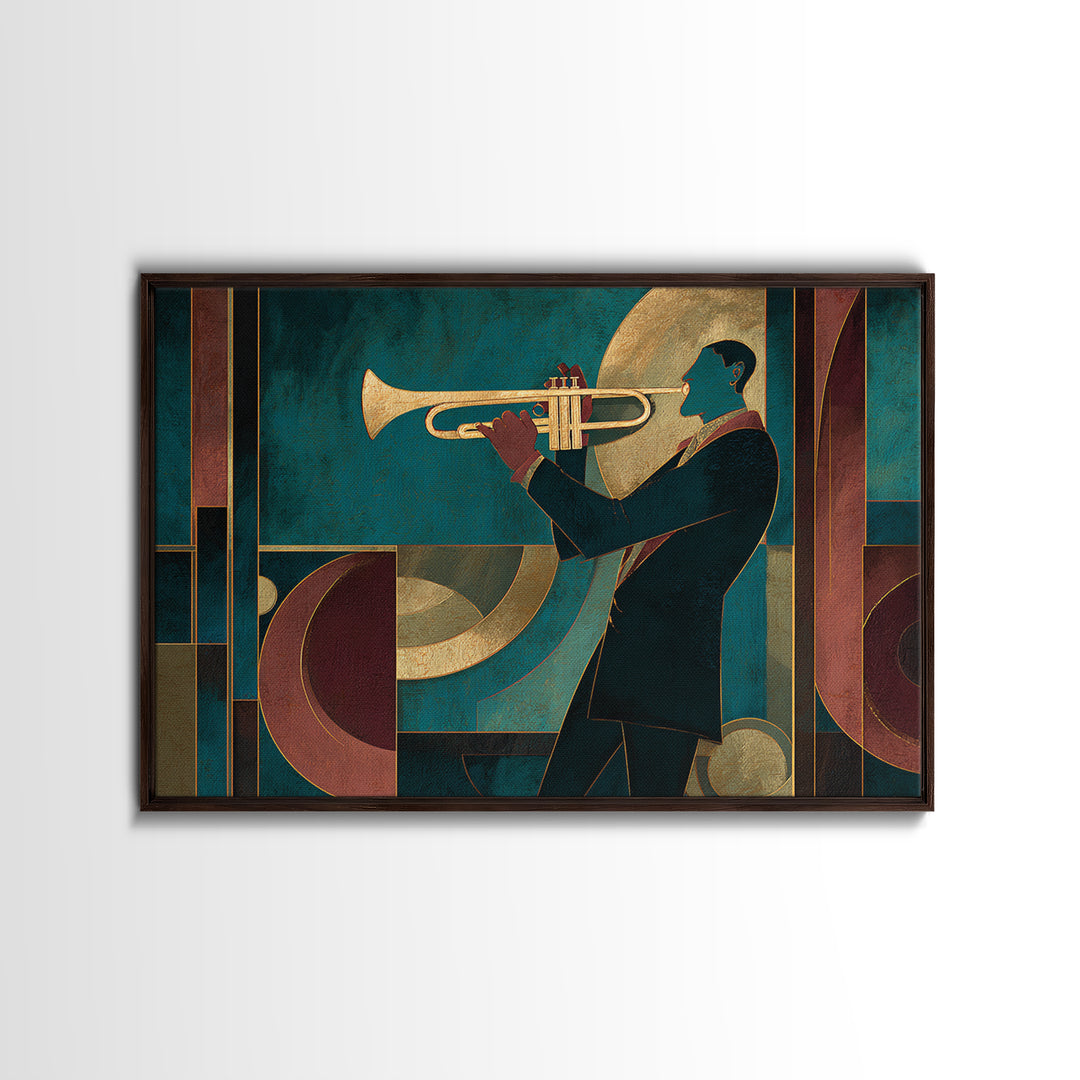 Jazz Trumpet Player Canvas Print, Art Deco Art, Room Decor, Living Room Decor, Fine Art, Glamour, Digital Art, Printable, ADA-3x2-56