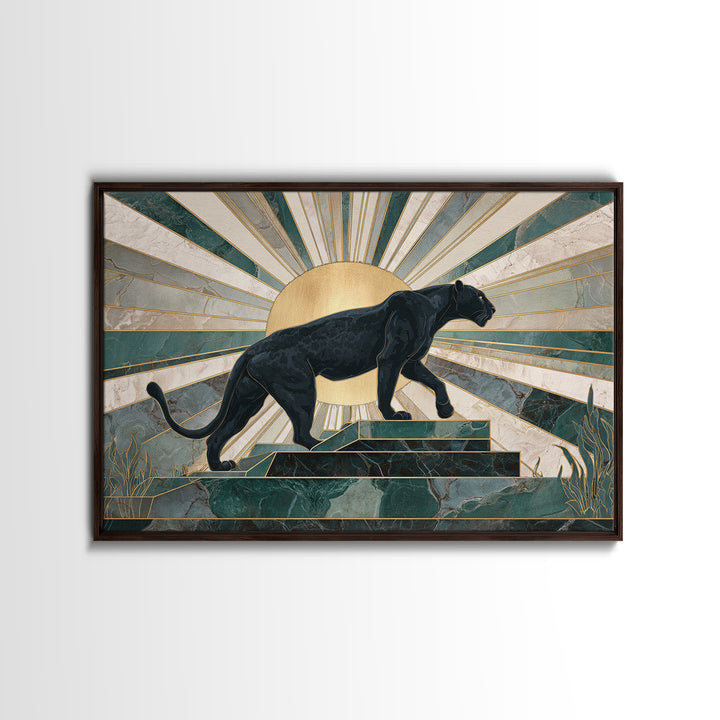 Black Panther Sculpture on a Marble Plinth Framed Canvas Print, Art Deco Art, Wall Art Print, Living Room Decor, Glamour, ADA-3x2-63
