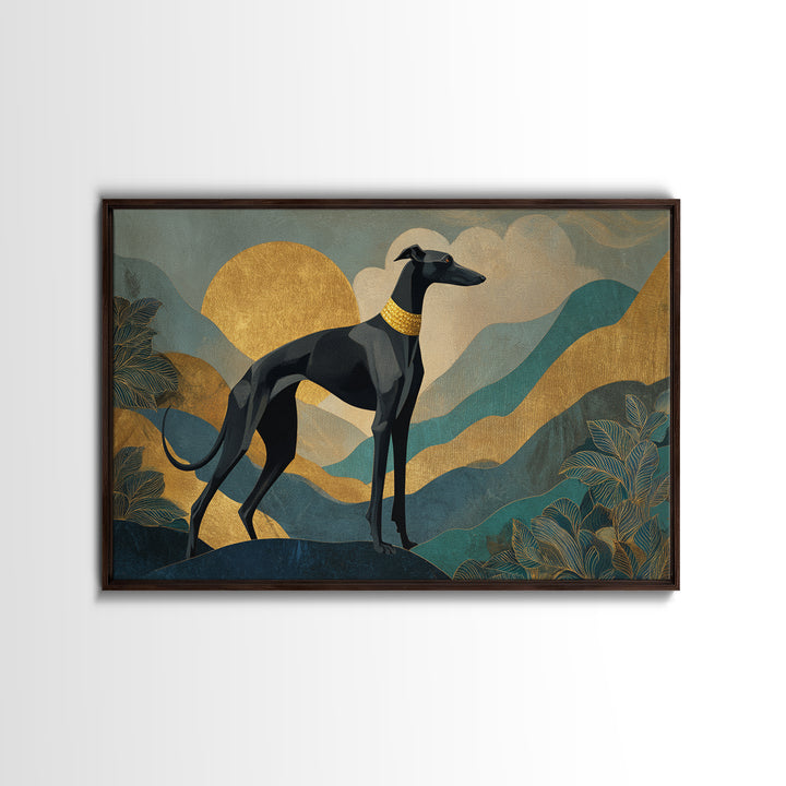 Elegant Greyhound Silhouette Framed Canvas Print, Art Deco Art, Gallery Decor, Living Room Decor, Fine Art, Glamour, Wall Art, ADA-3x2-69