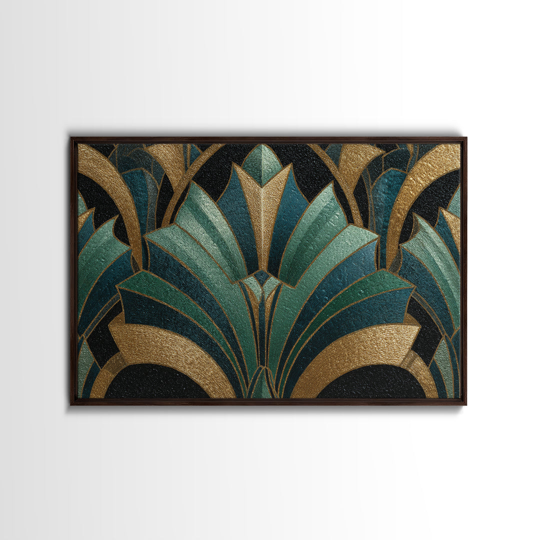 Fan Shaped Shell Motif Canvas Print, Art Deco Art, Living Room Decor, Abstract Art, Glamour, Mid Century Modern, ADA-3x2-72