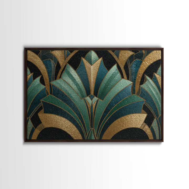Fan Shaped Shell Motif Canvas Print, Art Deco Art, Living Room Decor, Abstract Art, Glamour, Mid Century Modern, ADA-3x2-72