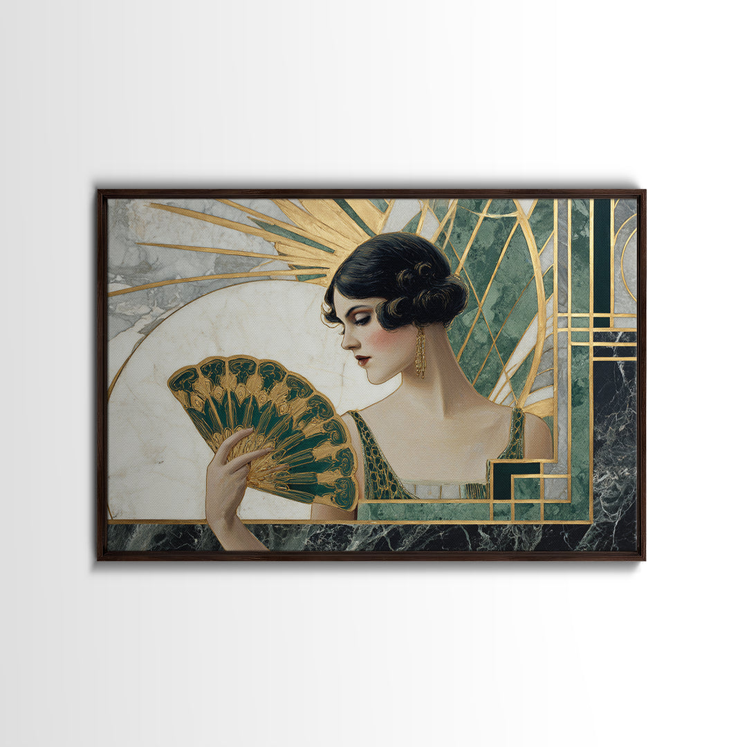 Glamorous 1920s Woman Framed Canvas Print, Art Deco Art, Room Decor, Living Room Decor, Oil Painting, Glamour, Digital Art, ADA-3x2-77