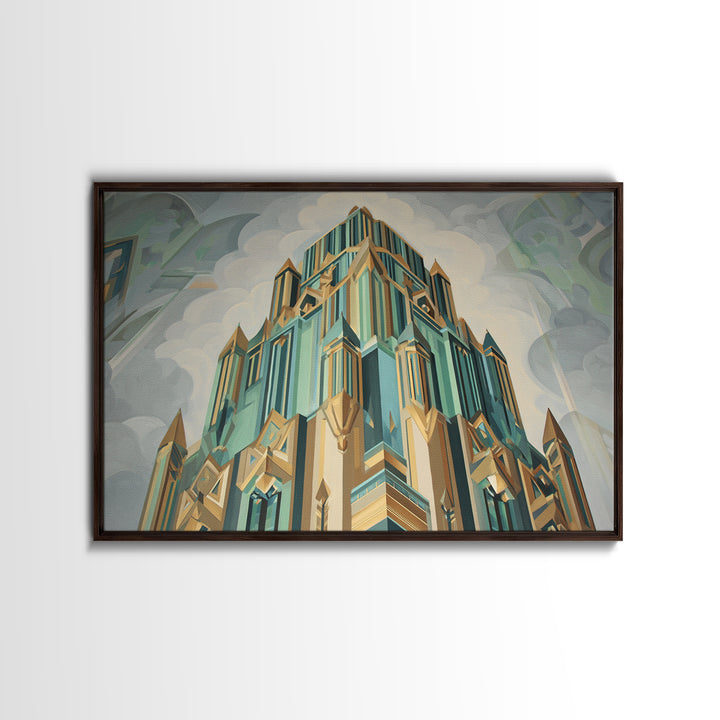 Stylized Skyscraper Crown Canvas Print, Art Deco Art, Art Deco Wallpaper, Living Room Decor, Fine Art, Glamour, ADA-3x2-98