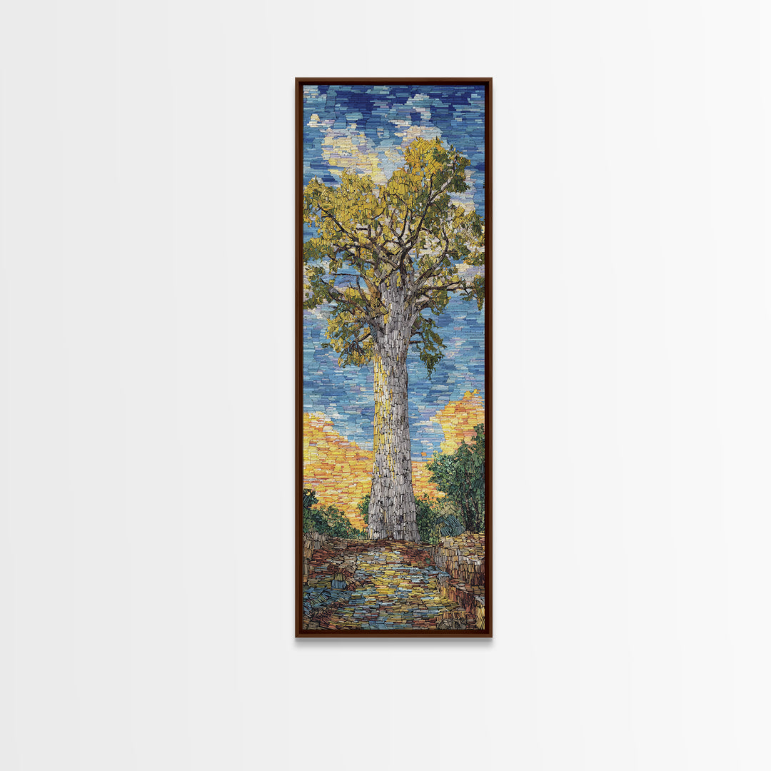Impressionist Baobab Mosaic Path, African Wall Art, Blue Yellow Safari Landscape, Textured Decor, Premium Canvas Print Gift