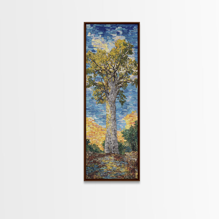 Impressionist Baobab Mosaic Path, African Wall Art, Blue Yellow Safari Landscape, Textured Decor, Premium Canvas Print Gift