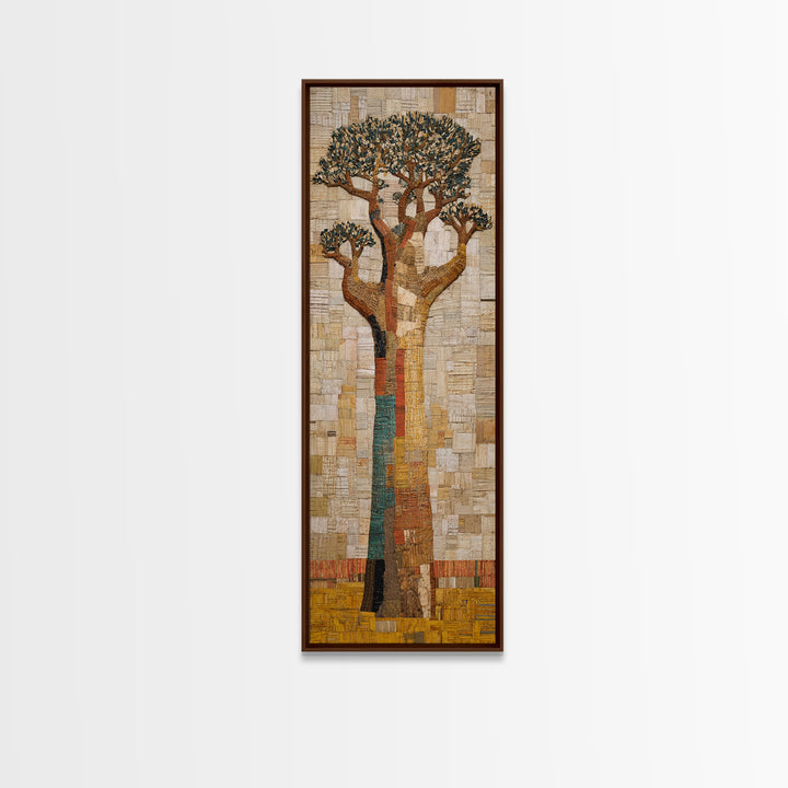 Textured Neutral Baobab Tree, African Wall Art, Beige Motherland Decor, Modern Safari Landscape, Framed Canvas Print Gift