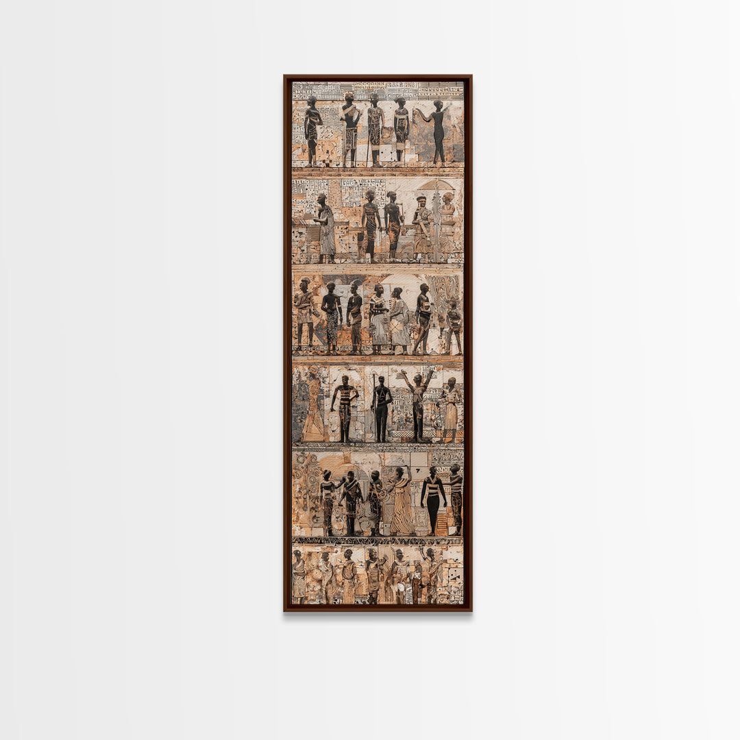 Sepia Egyptian Figures And Hieroglyphs, African Wall Art, Ancient Culture Art, Neutral Framed Canvas Print Decor Gift For Home