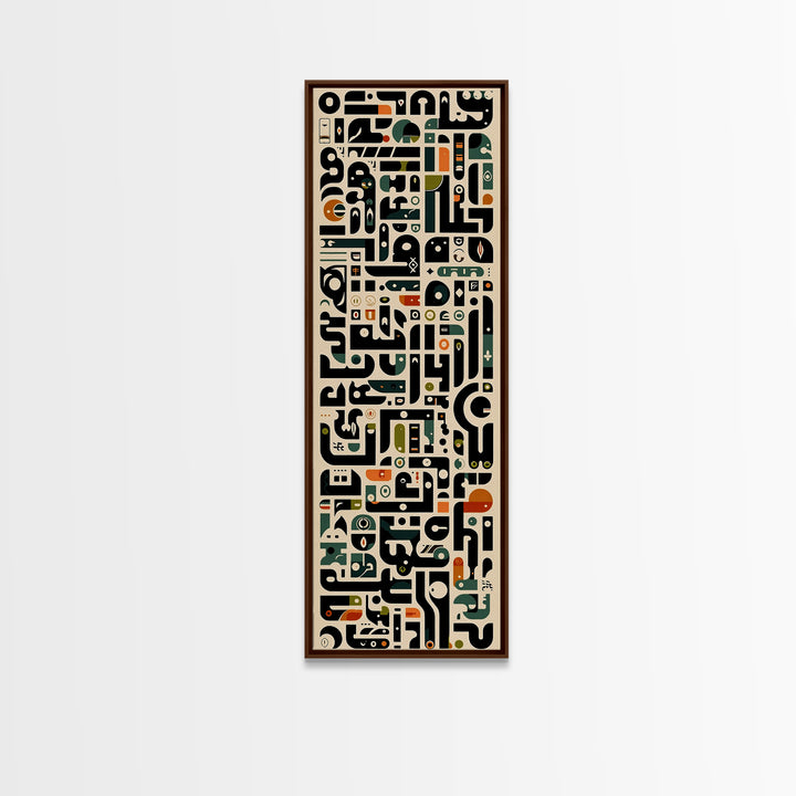 Cream Black African Glyph Pattern Framed Canvas Print, Modern Tribal Wall Decor, Afrocentric Office Art, Cultural Home Gift