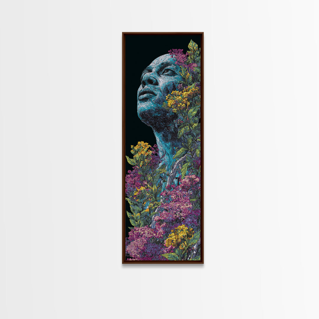 Blue Floral African Portrait Wall Art, Black Man Nature Canvas, Afrocentric Artwork, Contemporary Home Decor Gift For Living Room