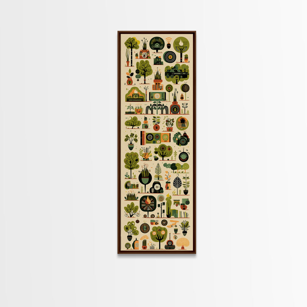 Whimsical African Garden Icon Wall Art, Botanical Pattern Canvas, Green Nature Decor, Modern Afrocentric Home Decor Gift